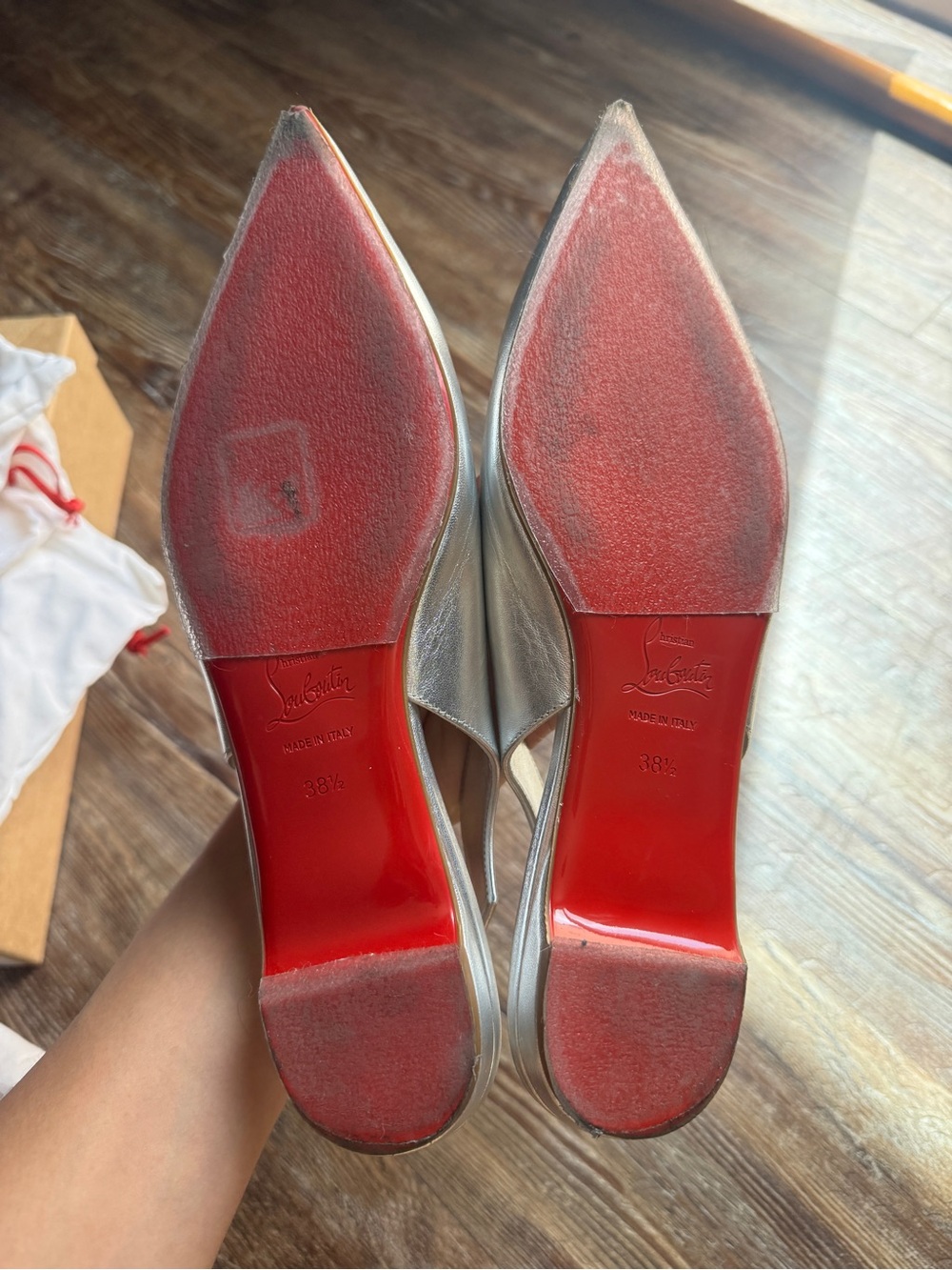 Christian Louboutin Silver Pointed Slingback Flats - Women's Metallic Leather - Picture 4 of 11